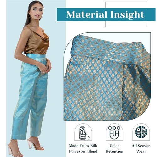 Blue Tapered Disco Pants - Cocktail Front Pleated Trouser or Casual Sparkle Satin Pant with Side Pocket3
