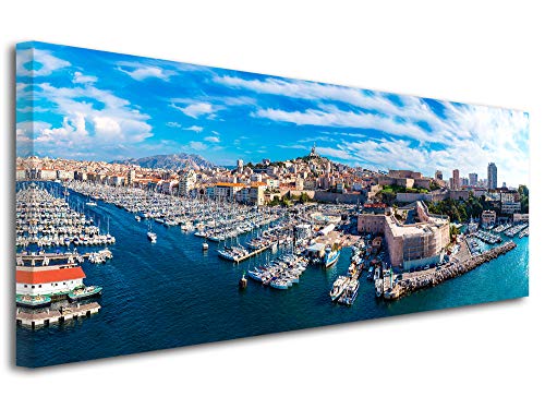 DECLINA Tableau Design Panoramique Ville de Marseille - Impression photo ville sur toile décoration murale paysage - Déco maison, cuisine, salon, chambre...