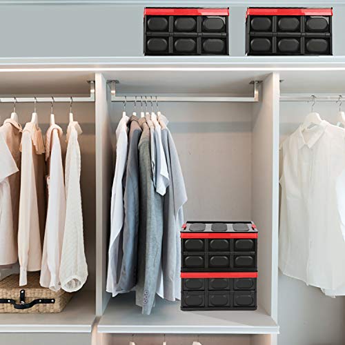 2 Stück Faltbare Aufbewahrungsbehälter mit Deckel Kisten Kunststoff Klappbox Transportbox Container 30L Lagerbehälter Für Kleidung, Bücher, Snack Aufbewahrungsboxen Regalkörbe Storage Box - Schwarz