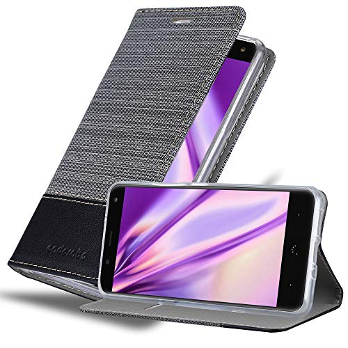 Cadorabo Funda Libro para BQ Aquaris V/Vs Plus en Gris Negro - Cubierta Proteccíon con Cierre Magnético, Tarjetero y Función de Suporte - Etui Case Cover Carcasa