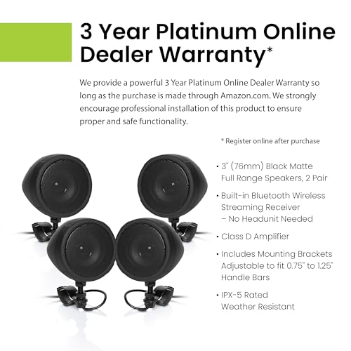 Image of BOSS Audio Systems MCBK475BA 3 Inch Motorcycle Speakers - Built-in Amplifier, Bluetooth (stream right from your phone), Weatherproof, Volume Control, ATV UTV Compatible