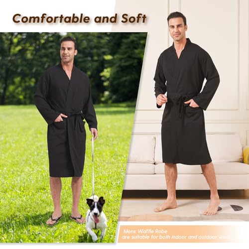 FashGudim Mens Lightweight Waffle Knit Robe Soft Kimono Spa Bathrobes Knee Length Summer Robes2
