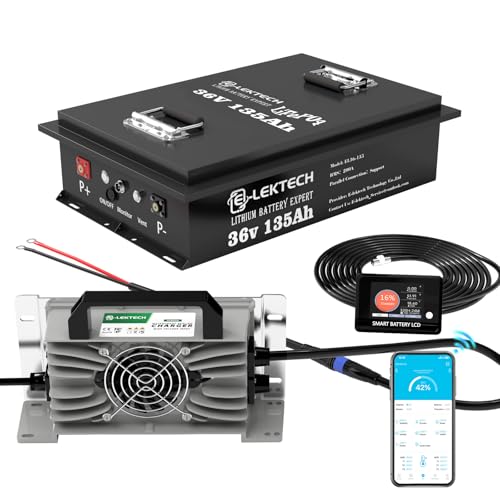 36V 135Ah Lithium Golf Cart Battery, 36V LiFePO4 Battery with 200A BMS and Charger, Up to 10000 Deep Cycle, Perfect for Golf Cart, Marine