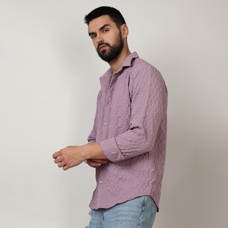 Image of CAHOOT Men's Twisted Crease Shirt for Casual Wear | Spread Collar | Long Sleeve | Button Closure | Shirt Crafted with Comfort Fit for Everyday Wear