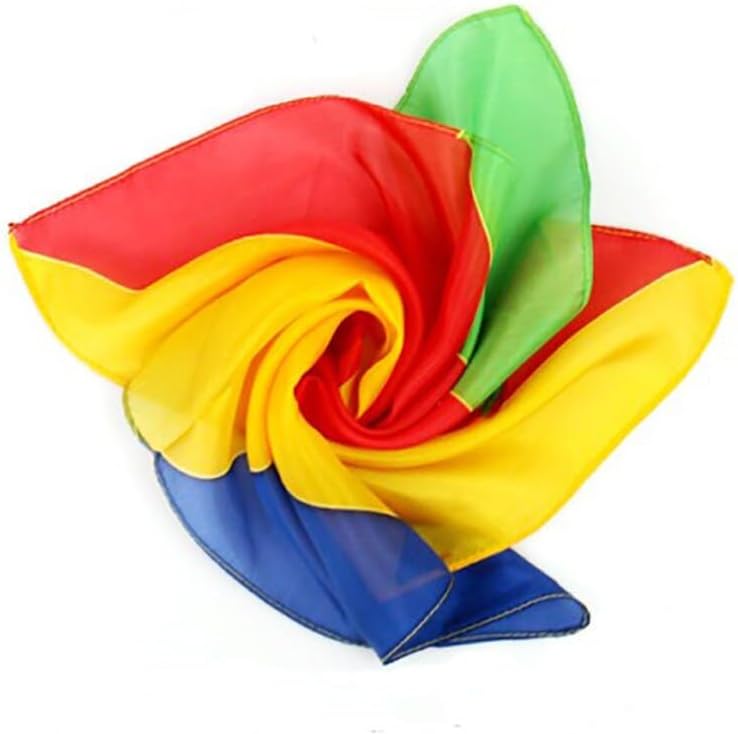 Miniatura 2 de blue-ther Bufanda de rayas de arco iris de cuatro colores, trucos mágicos, 17.7 x 17.7 in / 35.4 x 35.4 in de seda apareciendo bastón magia,