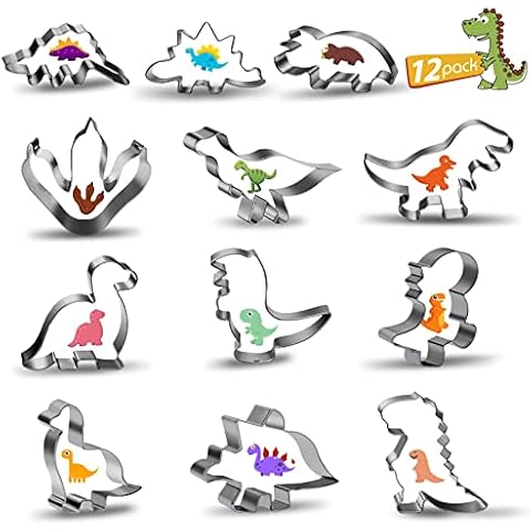 Yosemy 12stk Plätzchen Ausstecher,Dino Keksausstecher Groß,Dinosaurier Ausstechform aus Edelstahl,DIY Fondant Plätzchenausstecher Keksschneider Set für Kinder Geburtstag Dino Party Deko Cover