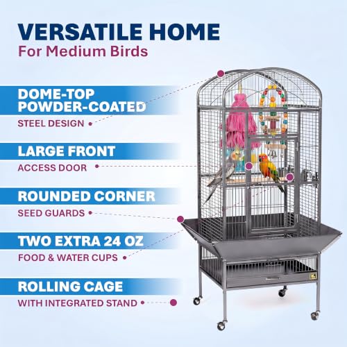 Image of Prevue Pet Products Dometop Bird Cage - Large, Black Hammertone