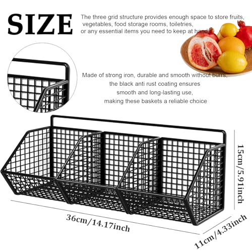 DXQCHDUO Obstkorb aus Metall zum Aufhängen für Küchenwand, 3 Gitter, Metalldraht, Obst- und Gemüsekörbe, Badezimmer-Wand-Aufbewahrungskorb, rostbeständig, stabile Obst- und Gemüsekörbe (schwarz)