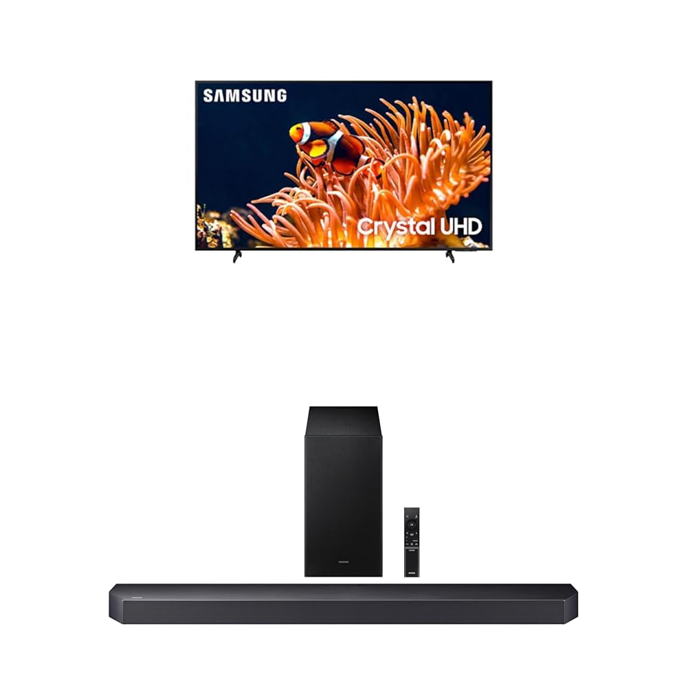 Samsung 65-Inch Class 4K Crystal UHD DU8000 Series HDR Smart TV w/Object Tracking Sound Lite (UN65DU8000, 2024 Model) + Samsung Q-Series Soundbar HW Q600F 3.1.2 ch Subwoofer (2025 Model)