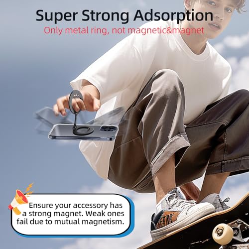 Image of pop-tech for MagSafe Ring Sticker 2Pcs Ultra-Thin(0.3mm): Metal Rings(NO Magnet) Adhesive Adapter for Mag Safe Magnetic Accessories - Universal Mag-Safe Kit Black for iPhone Samsung Android Phone Case