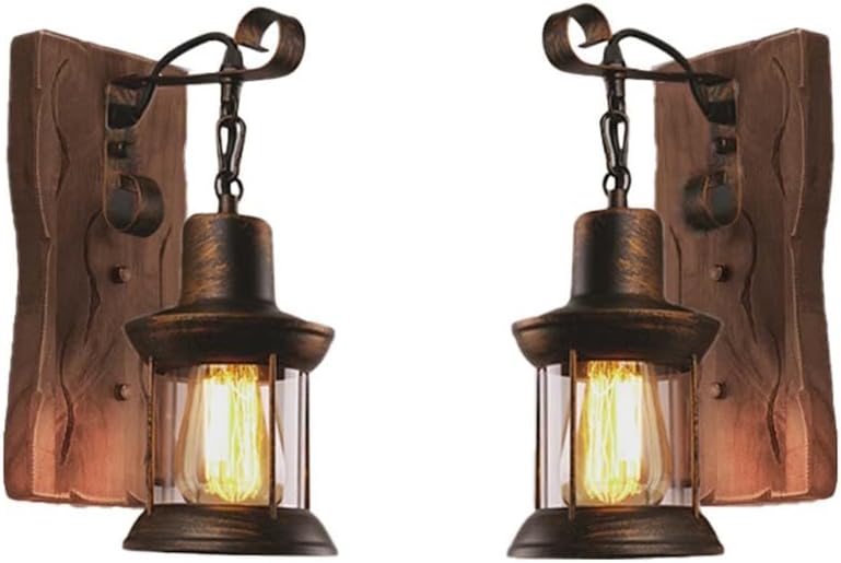 LightInTheBoxLightInTheBox Rustic Wall Sconces, Vintage Wall Sconce, Rustic Light Fixtures, Farmhouse Antique Wooden Wall Lamp for Aisle, Vanity Mirror, Hallway, Bedroom Bedside, Bar (2 Pack)