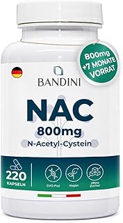 Bandini® NAC N-Acetyl Cystein 800 mg - 220 Kapseln | Über 7 Monate Vorrat | Antioxidans und Aminosäure N-Acetyl Cystein, natürliche Glutathion-Vorstufe | Vegan, Non-GMO | NAC 800 supplement