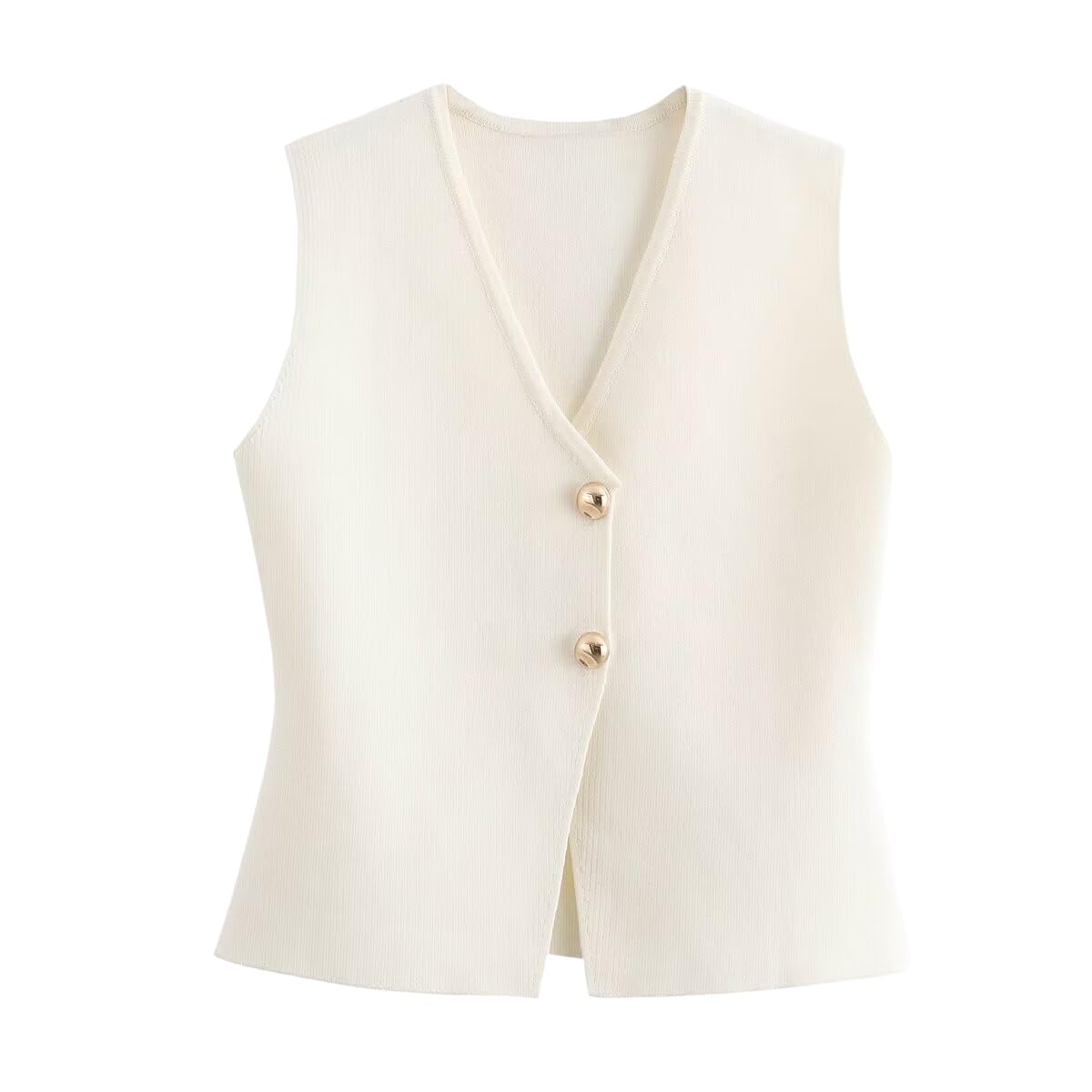Pulls sans Manche Femme Gilet de Costume Court Tricot Femme col V Boutonné Doré sans Manches Élégant Habillé Débardeur Pull Chic Tricot
