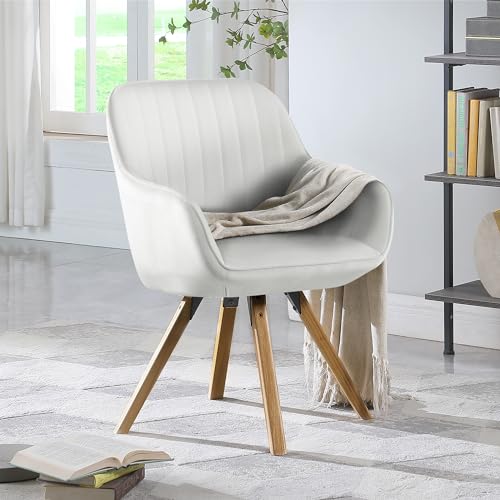SIMTONAL Modern 360° Swivel Office Chair Without Wheels with Cushion for Study Bedroom, Dining Room and Office (Cream Colored Flannel)