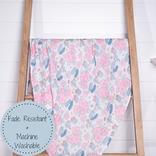 Image of LollyBanks Baby Swaddle Blanket for Girls, 100% Cotton Soft and Breathable Muslin Swaddle Blanket 47 x 47 Inches, Lightweight Newborn Blankets, Baby Essentials Must Haves (Clams Flower Print)