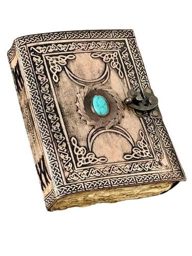 Journal triple lune en cuir fait main avec pierre turquoise véritable