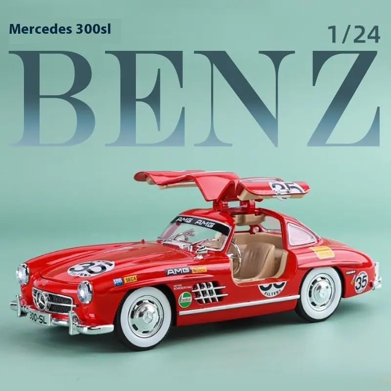 Image of Scale 1:24 Mercedees Benz 300SL Modified Alloy Diecast Pullback Metal Car Toy with Sound Light & Opening Doors - Best Gift Toy for Kids (1:24 Mercedees-Benz 300SL Modified - Silver)