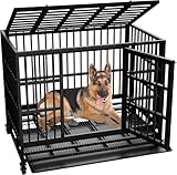 Vongrasig 48/38 "Heavy Duty Indestructible Dog Cages Double Door Escape Cage Kennel, Reinforced Metal Pet Cage, Oversized XL XXL Cage for Large Dogs with Removable Tray