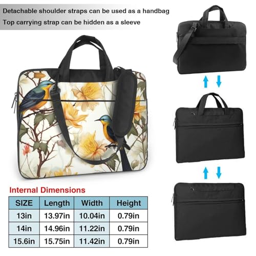 Yellow Flowers and Birds Laptop Bag, Computer Briefcase Gifts for Men Women, 360 Protective Laptop Shoulder Bag2