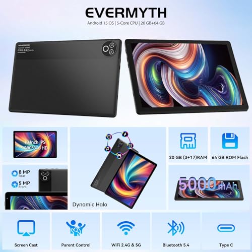 Image of Android 15 Tablet 10 Inch, 24GB RAM 64GB ROM 1TB Expandable, Fast WiFi 6 & BT 5.4 Tablets 5-Core, HD IPS Touchscreen, 8H+ Battery, Dual Camera Portable Tablet for Kids & Adults, Gift, Streaming, Work