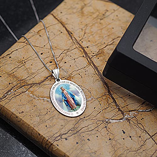 Picturesongold.com Miraculous Medal Necklace Catholic Virgin Mary Pendant Oval Pendants For Women & Men Crafted In 10K/14K Yellow Or White Gold & Sterling Silver Christian Gifts For Men & Women Or First Communion Gifts For Boys Or Girls (10K Yellow Gold - 3/4 X 1 Inch) #TOP5