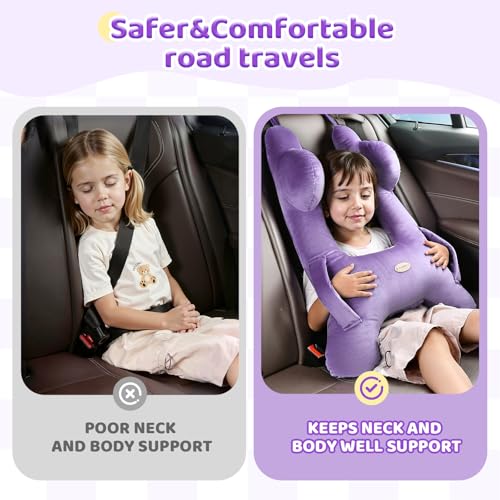 Image of FLORICH Kids Travel Pillow, Car Sleeping Travel Pillow for Kids, Washable H-Shaped Pillow for Adults and Children to Support Head and Body for Road Trips Pillow for Car (Slight Purple)