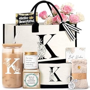Lepiche Birthday Gifts for Women, Monogrammed Initial Gift for Teacher Wife Mom, Tote Bag