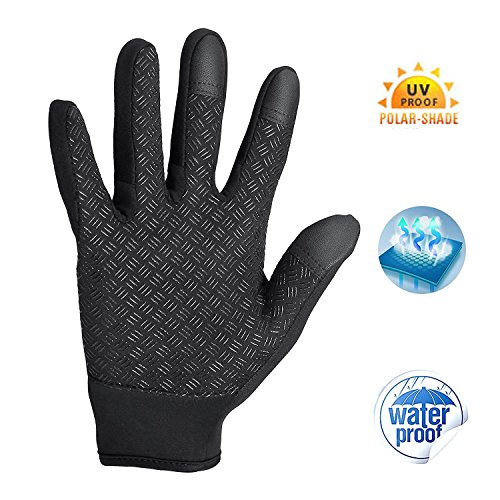 Aisprts Cycling Gloves, Full Finger Winter Thermal Touch Screen Warm Windproof Waterproof Gloves for Men and Women (Black, L)