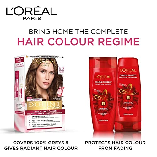 Image of L'Oreal Paris Hair Colour, Radiant At-Home Hair Colour with up to 100% Grey Coverage, Excellence Creme, 1 Black, Pack Of 2, 100g +72 ml, 25g + 25 ml