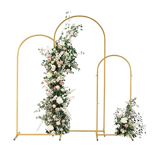 Bonnlo Wedding Arch Backdrop Stand Set of 3, 1.2m & 1.5m & 1.8m Gold Metal Balloon Arch Stand for Birthday Party, Wedding Ceremony