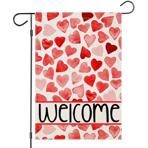 EKOREST Welcome Love Hearts Garden Flags for Outside Decoration, Valentines Love Hearts Small Yard Flag, Anniversary Wedding Seasonal Farmhouse Holiday Outdoor Decor 12x18 Inch Vertical Double Sided Cover