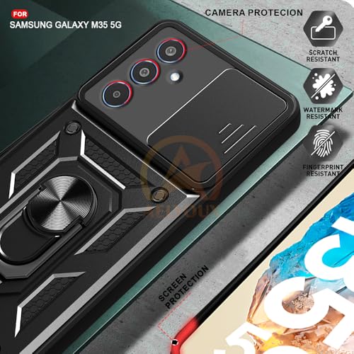 Image of Armor Bumper Back Cover Case for Samsung M35 5G | Rotating Camera Cover, Ring Holder & Kickstand | Heavy Duty & 360 Degree Protection Samsung M35 5G Cover (Black)