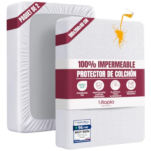 Protector de Colchón Impermeable 180x200 cm, hasta 30 cm (Paquete de 2)