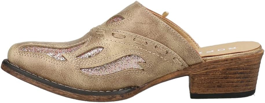 ROPER Womens Beth Glittered Snip Toe Mules Casual Boots Low Heel 1-2" - Beige - Size 7 M