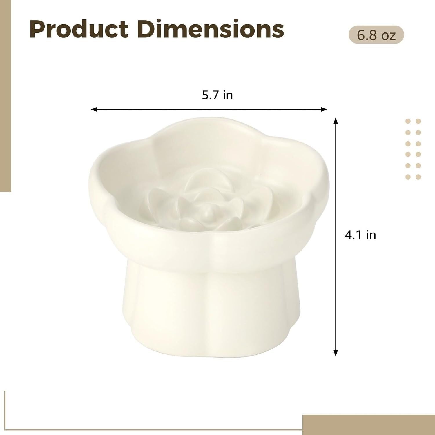 Bol en céramique for Aliments secs et humides, mangeoire Lente surélevée en Forme de Fleur de 6,8 oz, Base antidérapante, Nettoyage Simple, Plat Anti-vomissements