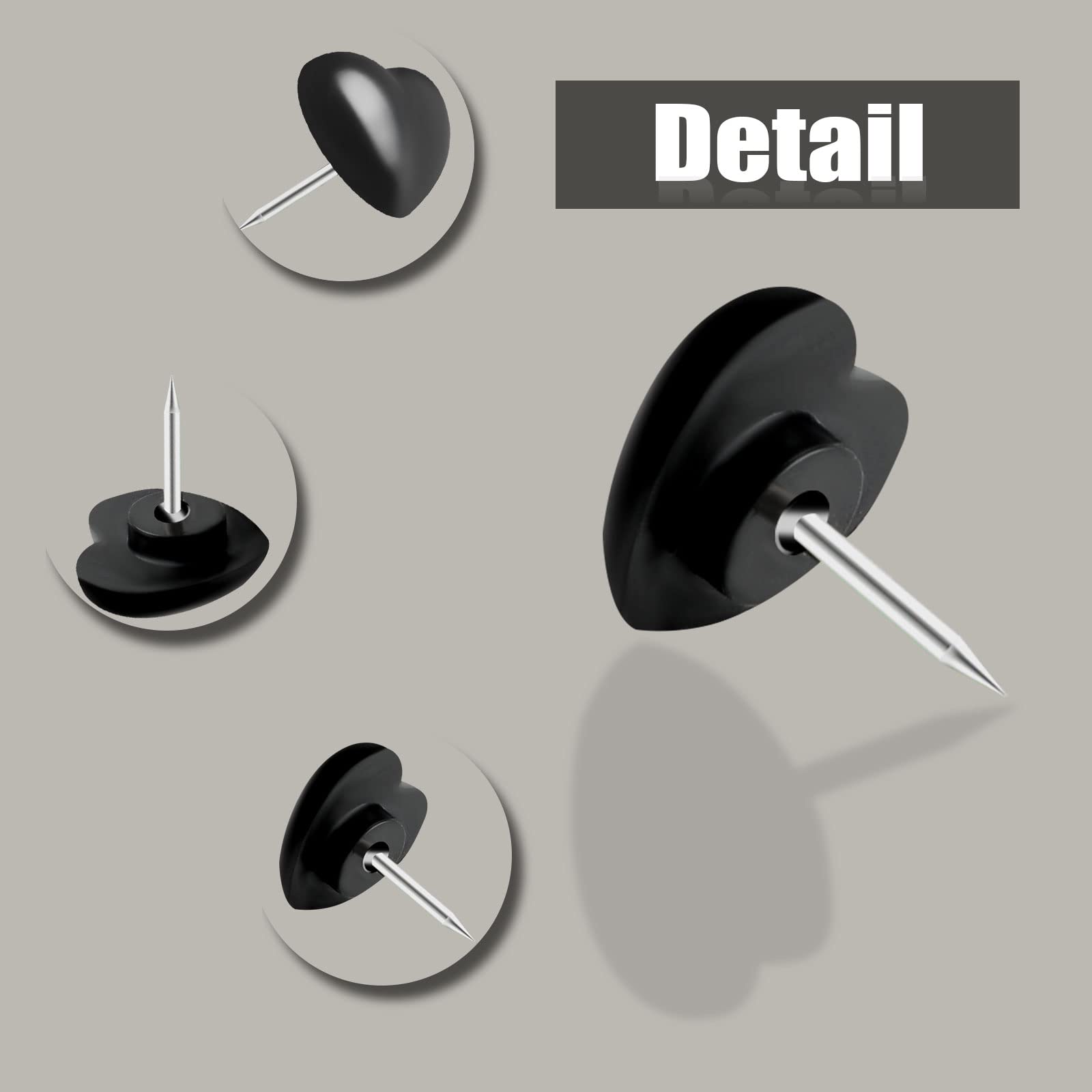 100 Punaises Noires 12mm - Pointe Acier - Pour Tableau Liège, Bureau Ou Déco Murale