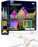 Gefolly Permanent Outdoor Lights Pro, 150ft with 90 RGBW Double-LED Lights 111 Scene Modes for Daily, Halloween, Christmas, IP67 Waterproof for Outdoor Decor, Works with Alexa, Google Assistant, White