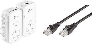 TP-Link TL-PA8033PKIT AV1300 3-Port Gigabit Passthrough 2x2 MIMO Powerline Adapter Starter Kit, UK Plug & Amazon Basics RJ45 CAT6 Ethernet LAN Patch Cable (1.5m/5 Feet) [1,000 Mbps (1 Gbps)] - 5 pack