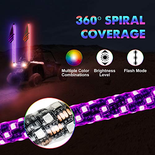 LED Whip Lights, AAIWA 2PCS 4FT Wireless Remote LED Antenna Light for UTV Polaris RZR 4 Wheeler Off Road ATV Jeep Truck Dunes