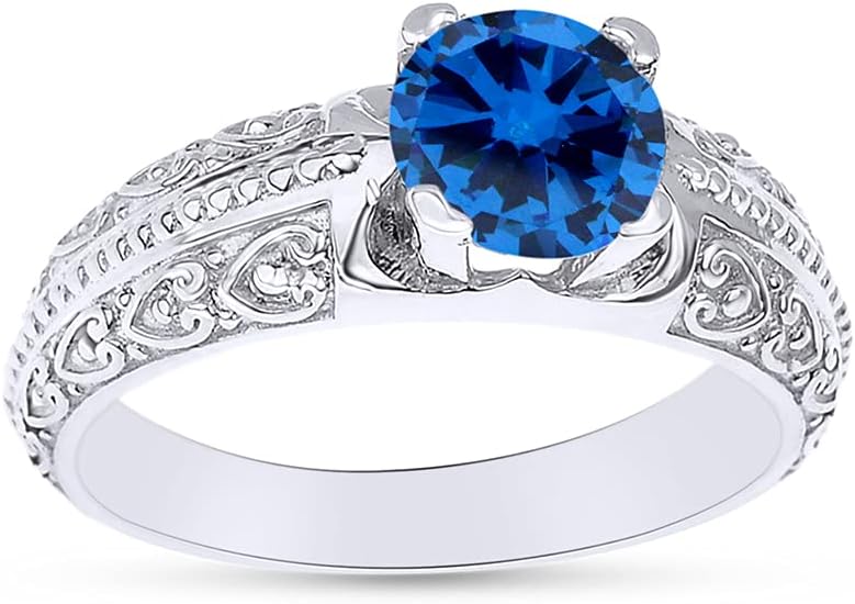 AFFY Round Shape Simulated Birthstone Engagement Ring In 14K White Gold Over 925 Sterling Silver