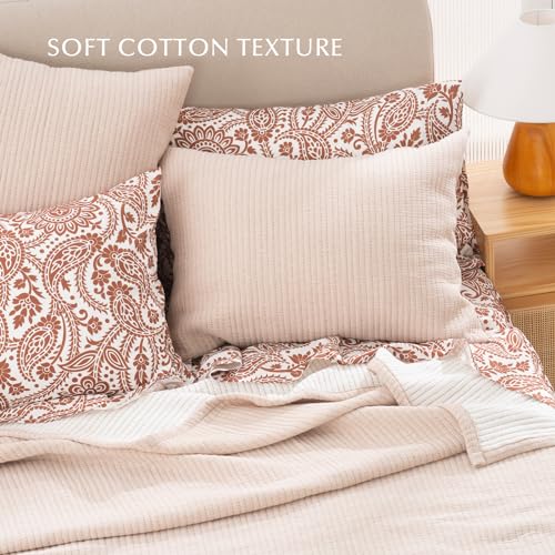 EVERGRACE Cotton Quilt Set Queen Size 3 Pieces, Ultra Soft Pick Stitch Matelasse Coverlet Oversized Bedspread, Lightweight Quilted Bedding Set for All Season, with Matching Shams, Flax Linen