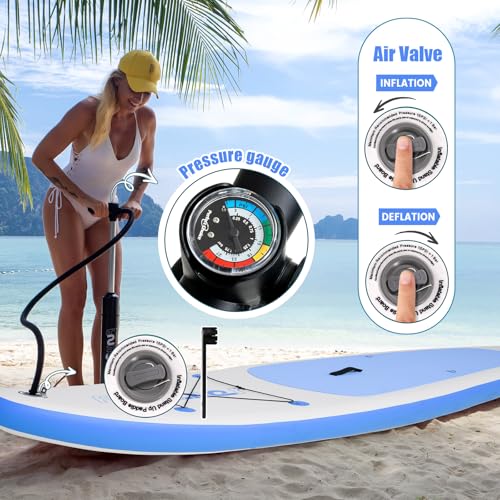 FunWater 320CM Aufblasbares Stand Up Paddle Board, Ultra-Leicht – SUP-Zubehör: Verstellbares Paddel, Pumpe, Rucksack, Leash, Finnen – Für alle Könnerstufen