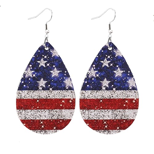 ROSTIVO American Flag Earrings for Women 4th of July Patriotic Earrings Cute Teardrop Leather Dangle Earrings for Holiday