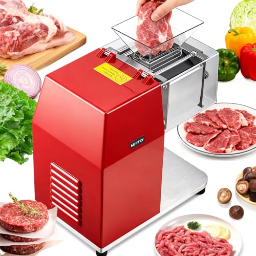 NEWTRY 850W Trancheuse à viande commerciale pour couper, découper et cubes de viande désossée, trancheuse électrique en acier inoxydable pour restaurants,...