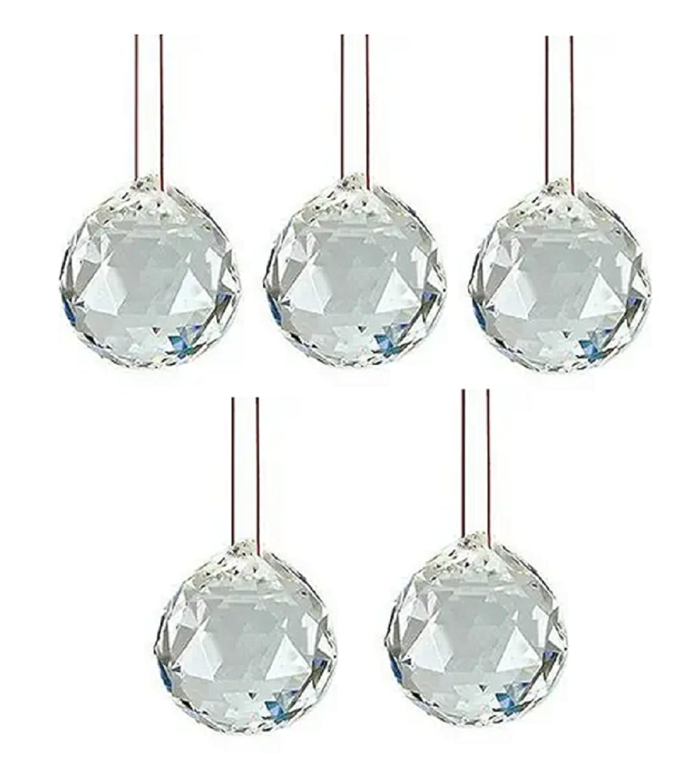APNA KANHA® Crystal Clear Hanging Ball Suncatcher, Rainbow Maker, Feng Shui Decorative Showpiece, 5 cm (Pack of 5)