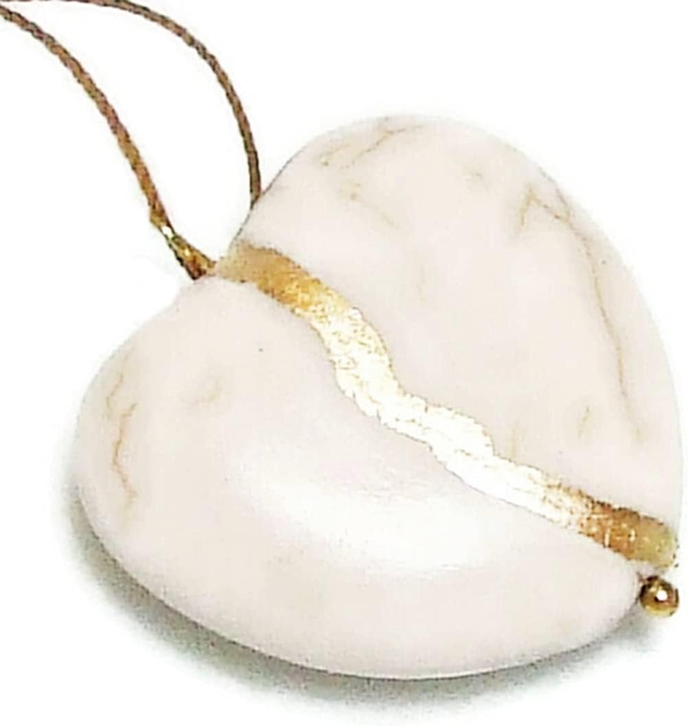 Kintsugi White Howlite Very Large Smooth Heart Mended with 23k Gold, Cord Necklace