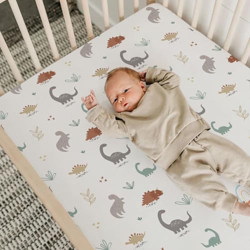 Image of BROLEX Baby Fitted Crib Sheets: Kid Crib Sheets - Set of 2 for Toddler Standard Size Crib Mattress for Boys and Girls - Jersey Knit Crib Bed Sheets Cute Dinosaurs