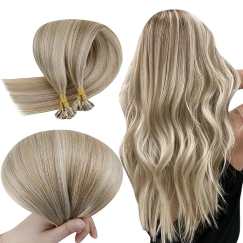 RUNATURE Extension Cheveux Naturel Keratine 50 Mèches 35cm 50g Brun Blond Invisible Extension Cheveux #8P24
