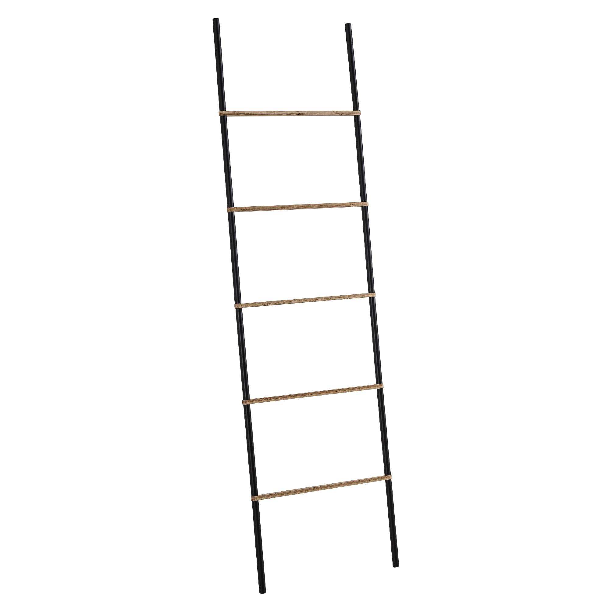 Toallero de Pie Tipo Escalera KENTA Gedy, Negro Mate y Bambú Natural, 45x2,1x161 cm, Fabricado en Metal y Bambú, Diseño Moderno sin Instalación