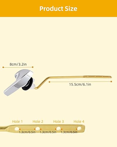 Miniatura 5 de iFealClear Tirador universal de latón para tanque de inodoro, mango de inodoro de montaje lateralangular, compatible con Kohler K-GP30324-CP, cadena